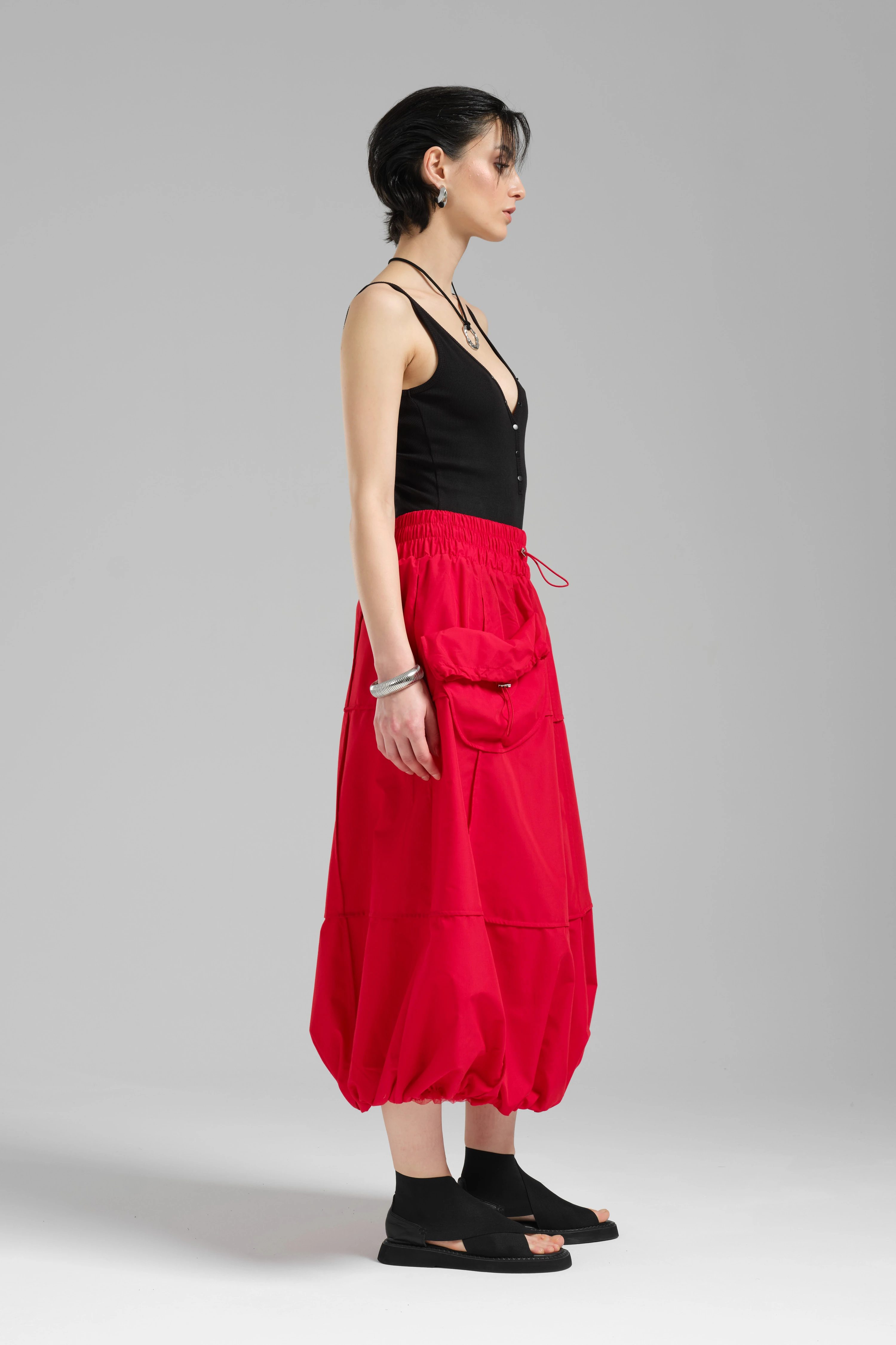 Kadın Cepli ve Beli Lastikli Tasarım Balon Etek