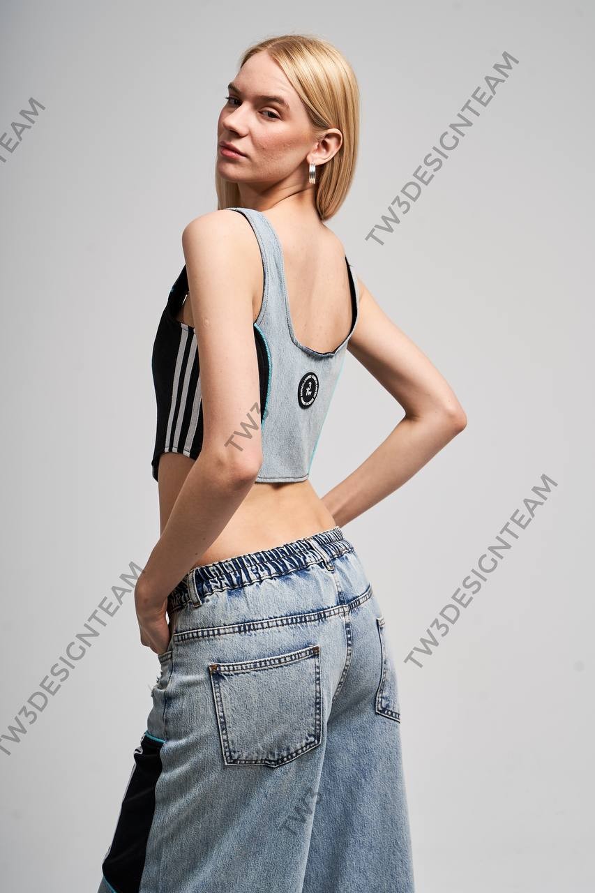 Denim Kumaş Tasarım Kadın Crop