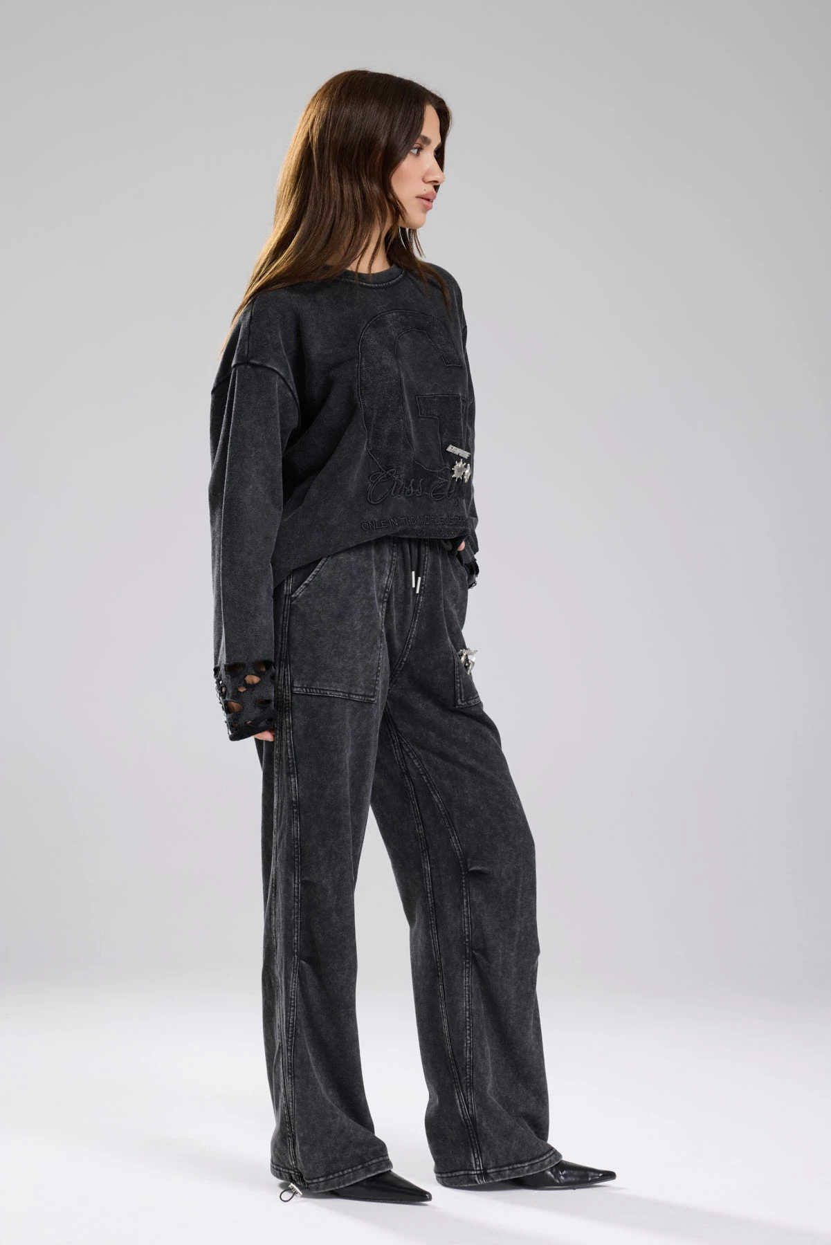 Kadın Yıkamalı Metal Broş Detaylı Tasarım Pantolon