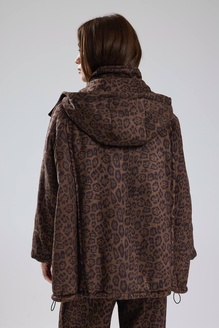 Kadın Leopar Süet Kumaş Çift Taraflı Giyilebilen Peluş Tasarım Mont Kaban