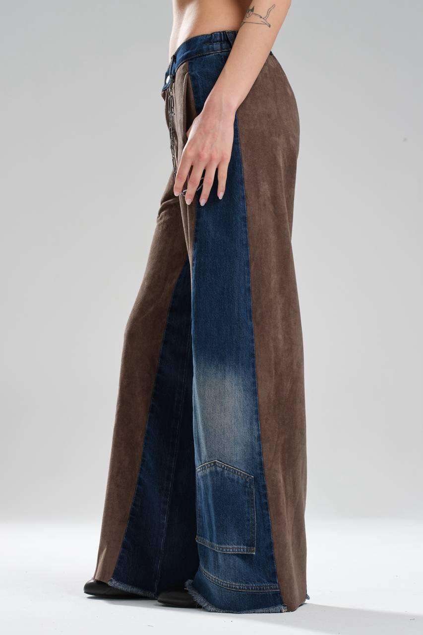 Kadın Süet Kumaş Garnili Zincir Detaylı Tasarım Pantolon