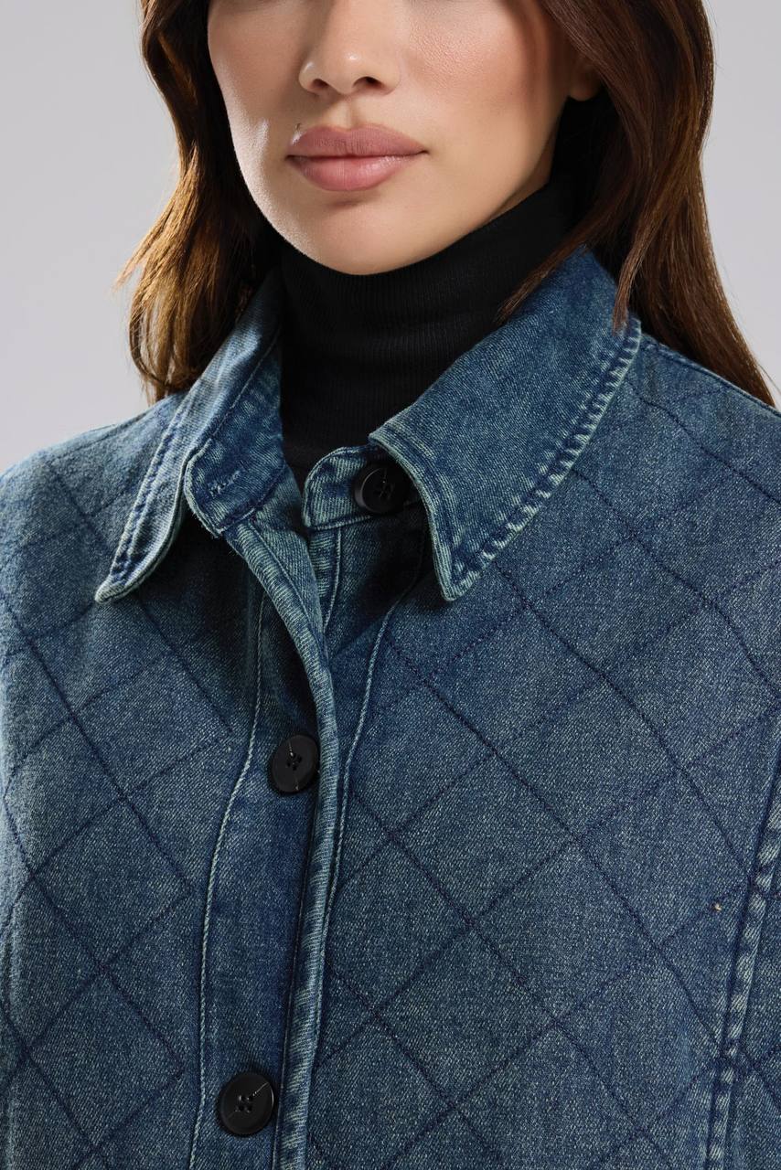 Kadın Denim Kumaş Kapitone İçi Astarlı Tasarım Mont