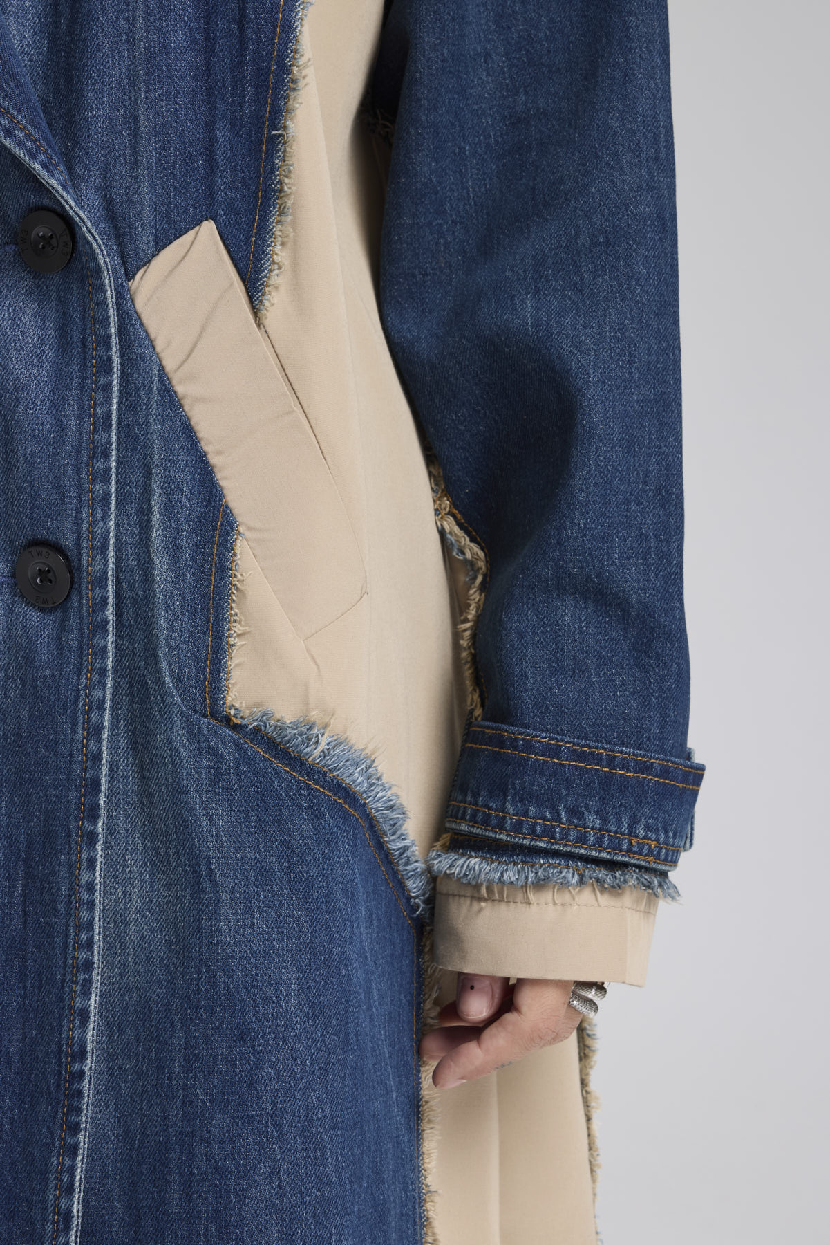 Kadın Denim Garnili Dokuma Kumaş Karışımlı Tasarım Trençkot