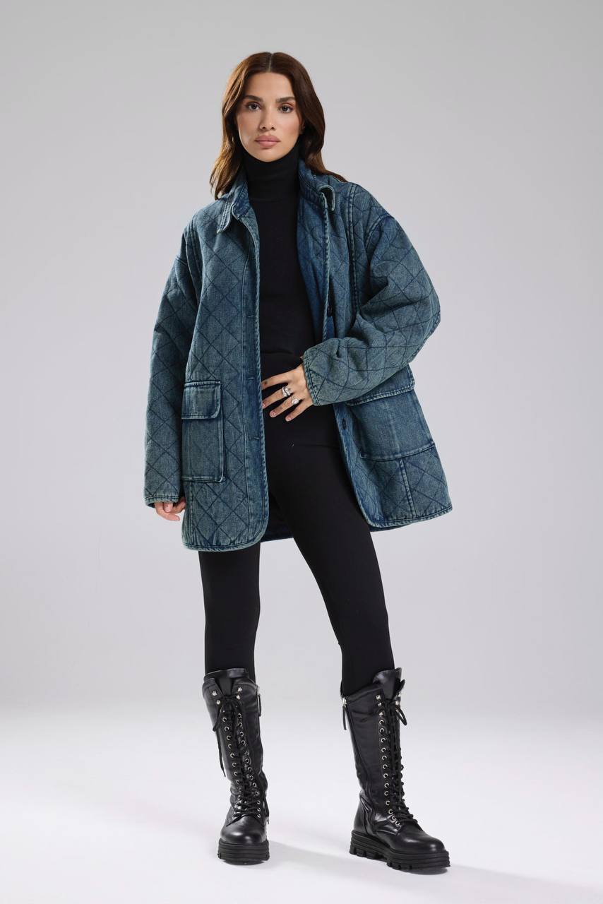 Kadın Denim Kumaş Kapitone İçi Astarlı Tasarım Mont