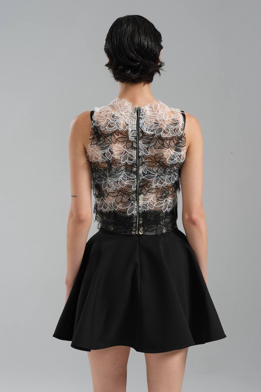 Kadın İki Parça Etek ve Bluz Üstü Dantel Alt Kısmı Dokuma Kumaş Tasarım Alt Üst Takım