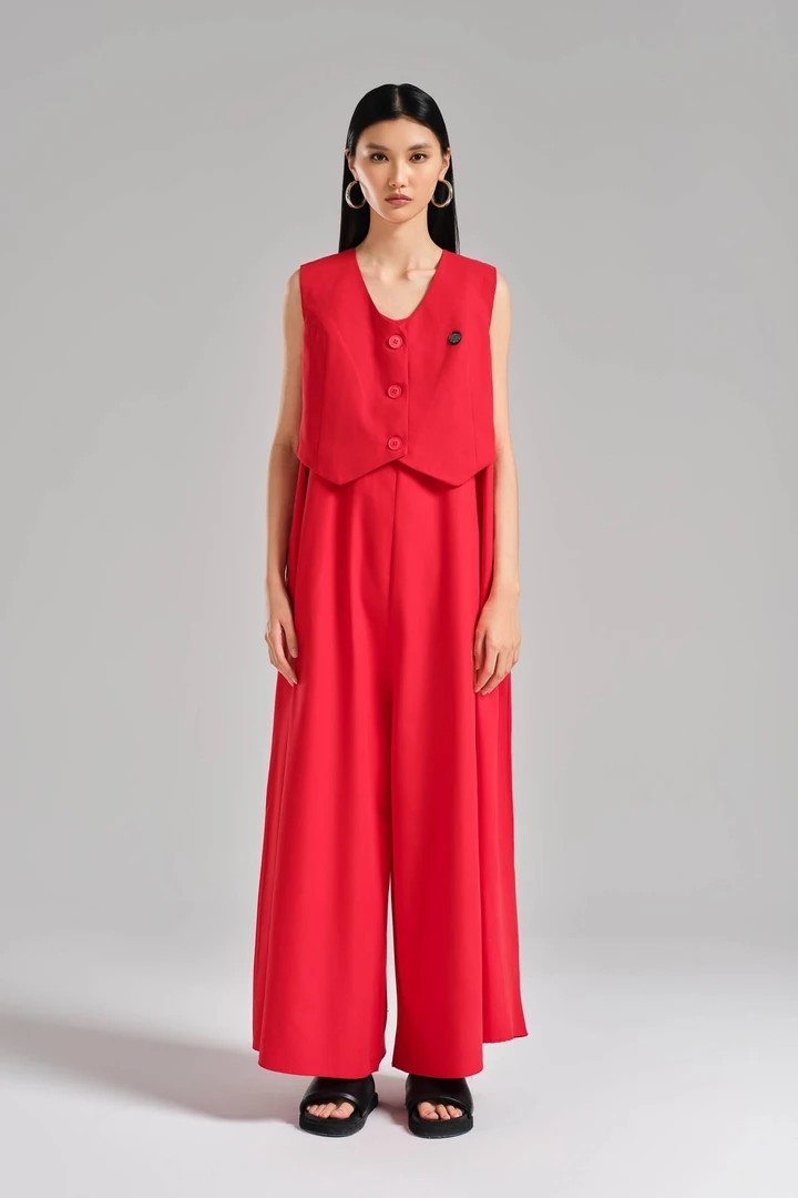 Women's Vested Two Piece Designed Overalls Jumpsuit