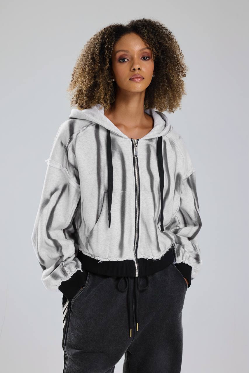 Kadın Örme Kumaş Baskı Detaylı İçi Astarlı Kapüşonlu Tasarım Ceket