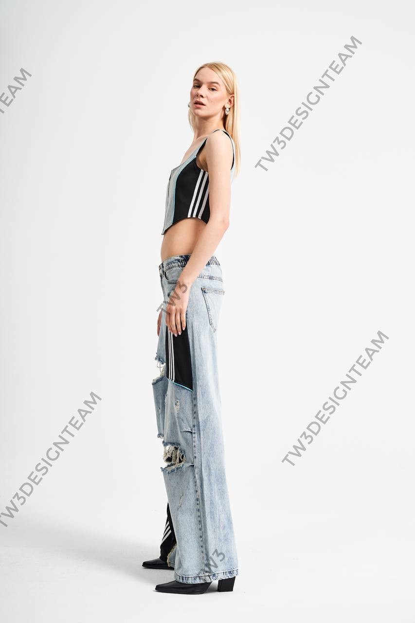 Denim Kumaş Tasarım Kadın Crop