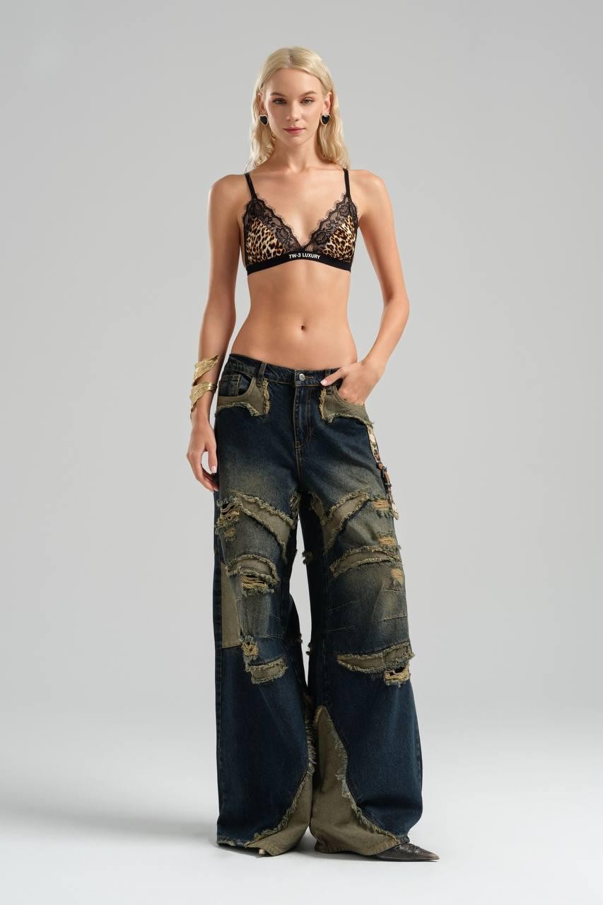 Leather Buckle, Tinted Wide Leg Jean