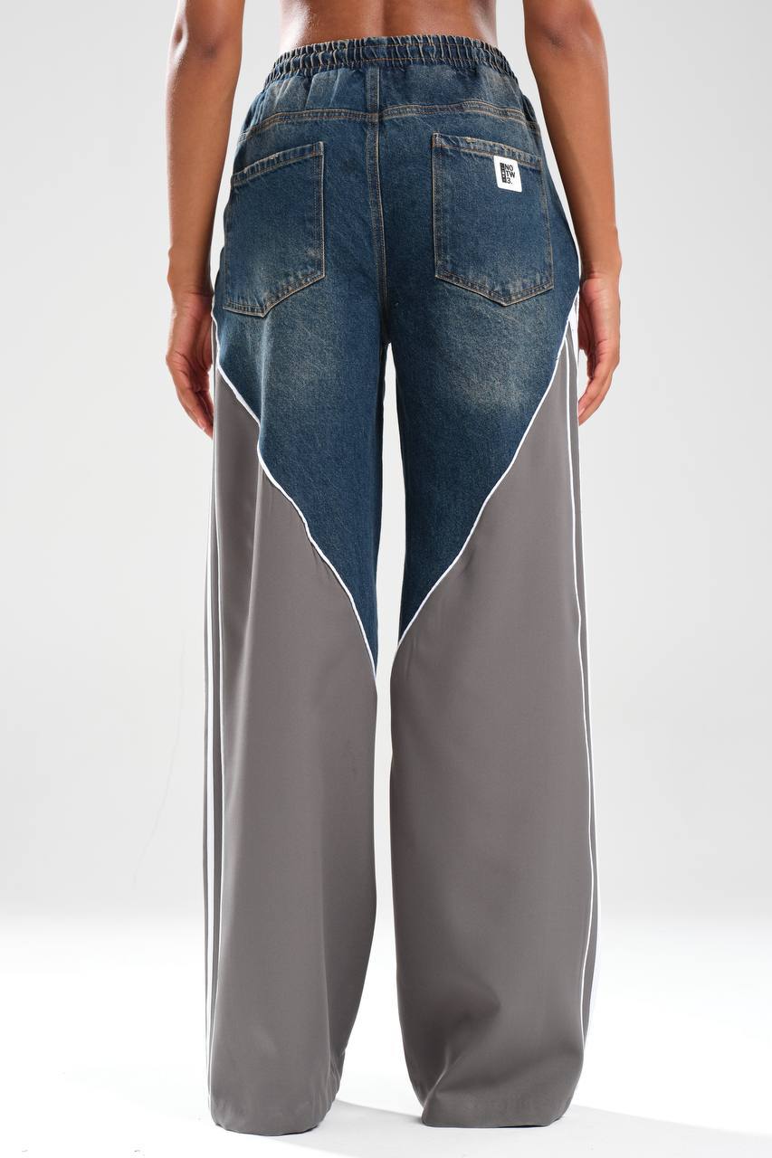 Kadın Denim Garnili Şerit Detaylı Tasarım Pantolon