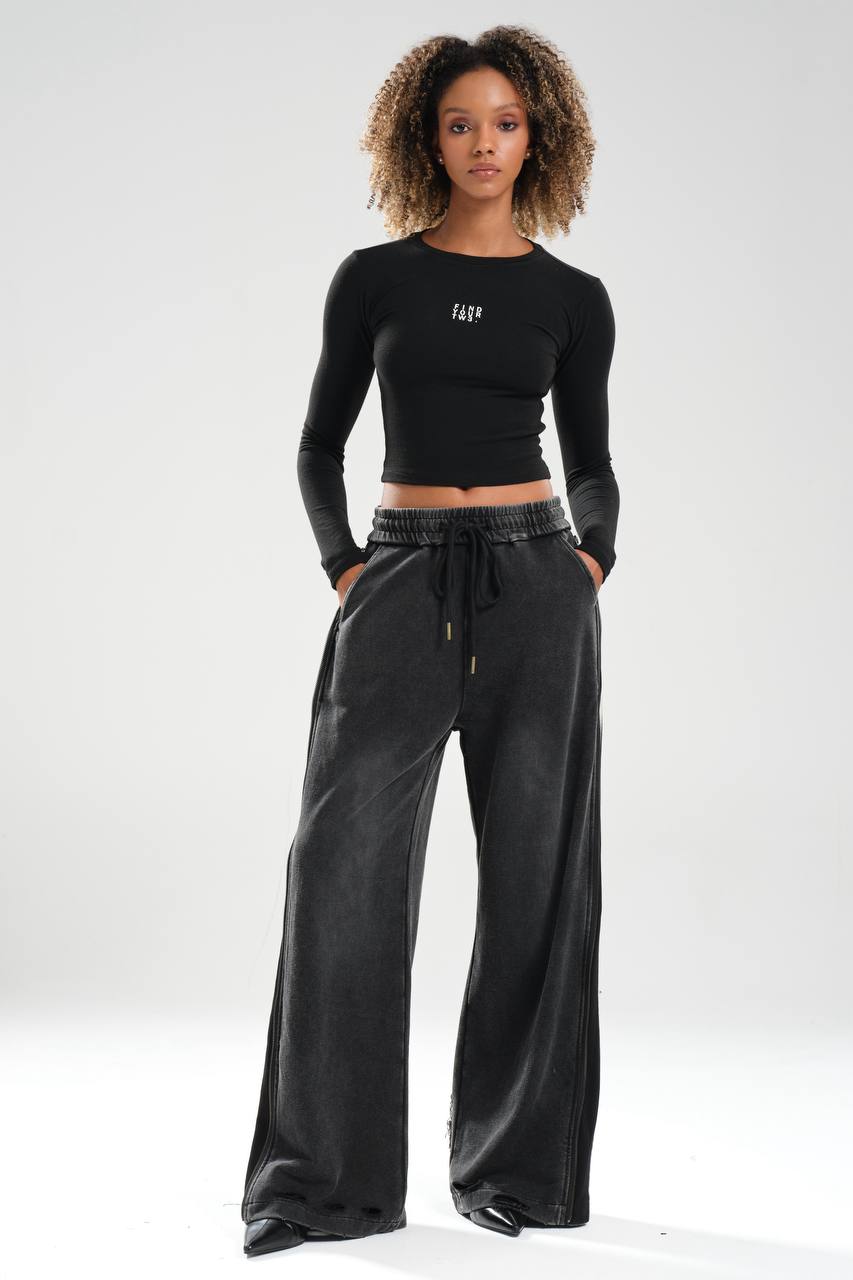 Kadın Yıkamalı Yanları Fermuar ve Şerit Detaylı Tasarım Pantolon