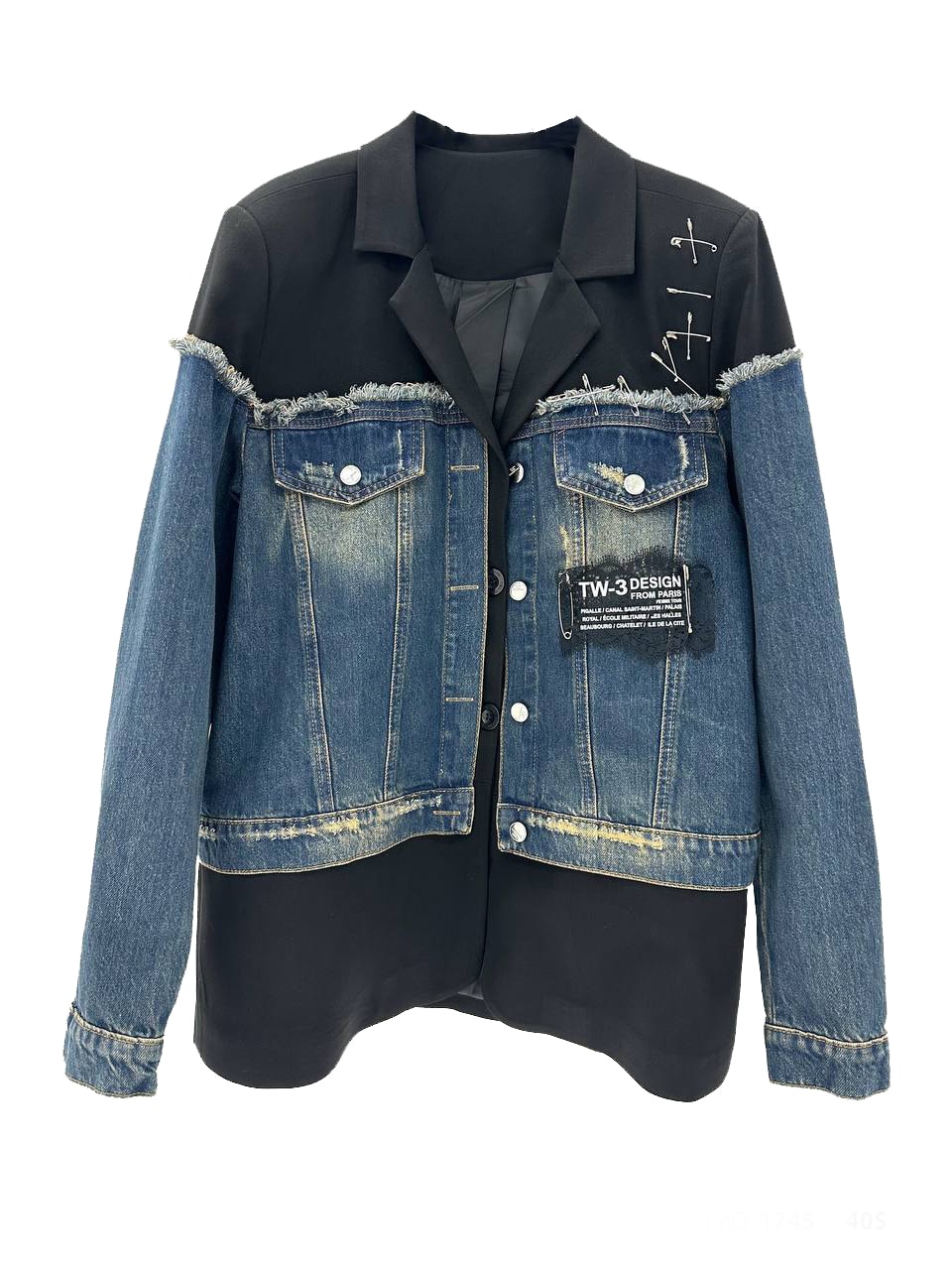 Kadın Denim Garnili Çengelli İğne Detaylı Tasarım Blazer Ceket