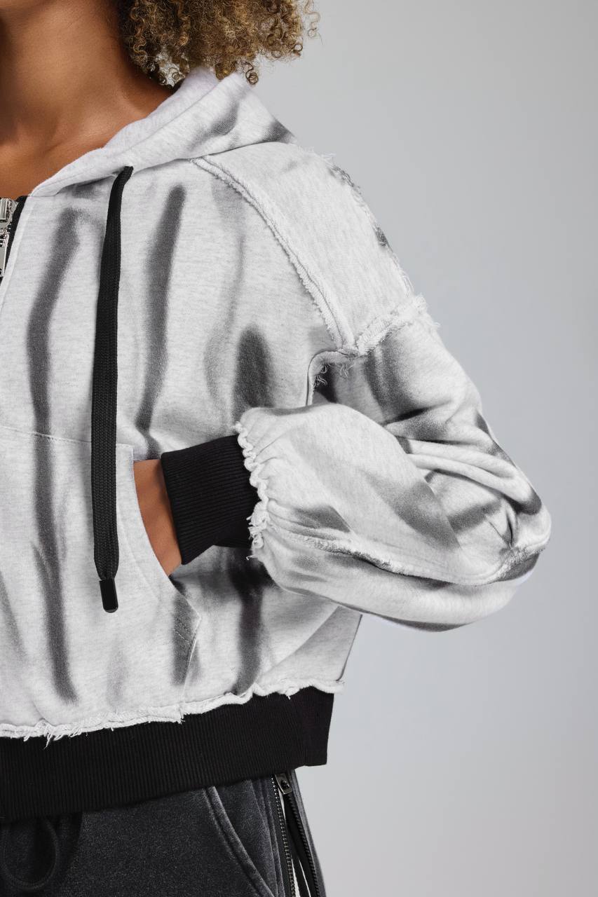 Kadın Örme Kumaş Baskı Detaylı İçi Astarlı Kapüşonlu Tasarım Ceket