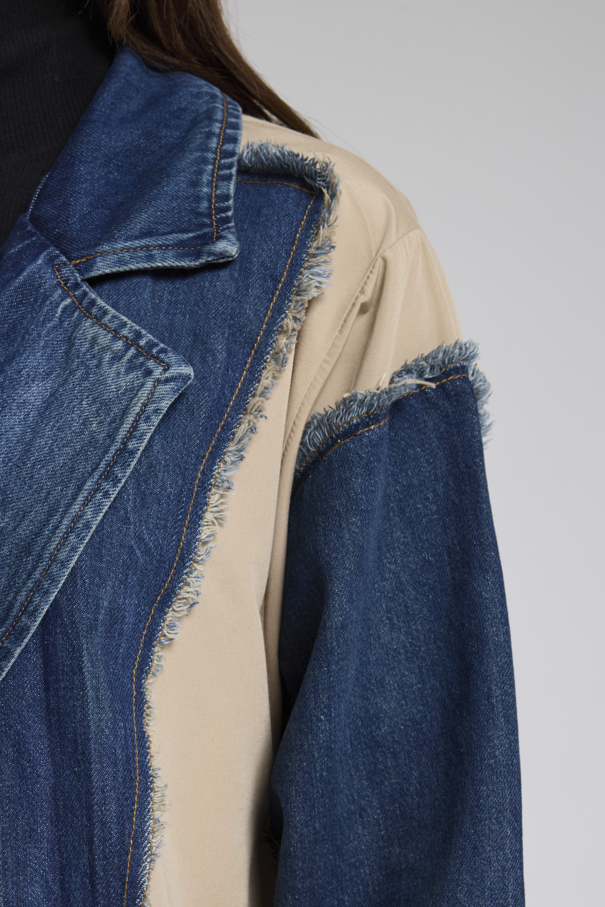 Kadın Denim Garnili Dokuma Kumaş Karışımlı Tasarım Trençkot