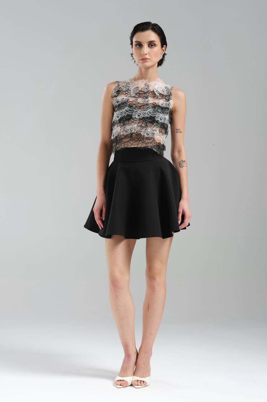 Kadın İki Parça Etek ve Bluz Üstü Dantel Alt Kısmı Dokuma Kumaş Tasarım Alt Üst Takım