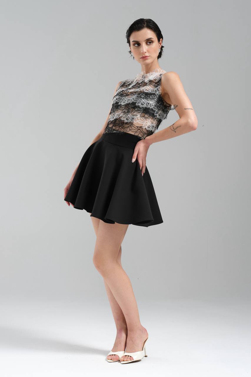 Kadın İki Parça Etek ve Bluz Üstü Dantel Alt Kısmı Dokuma Kumaş Tasarım Alt Üst Takım