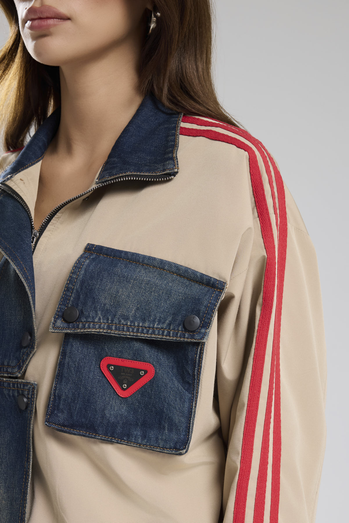 Kadın Şerit Detaylı Denim Garnili Tasarım Ceket