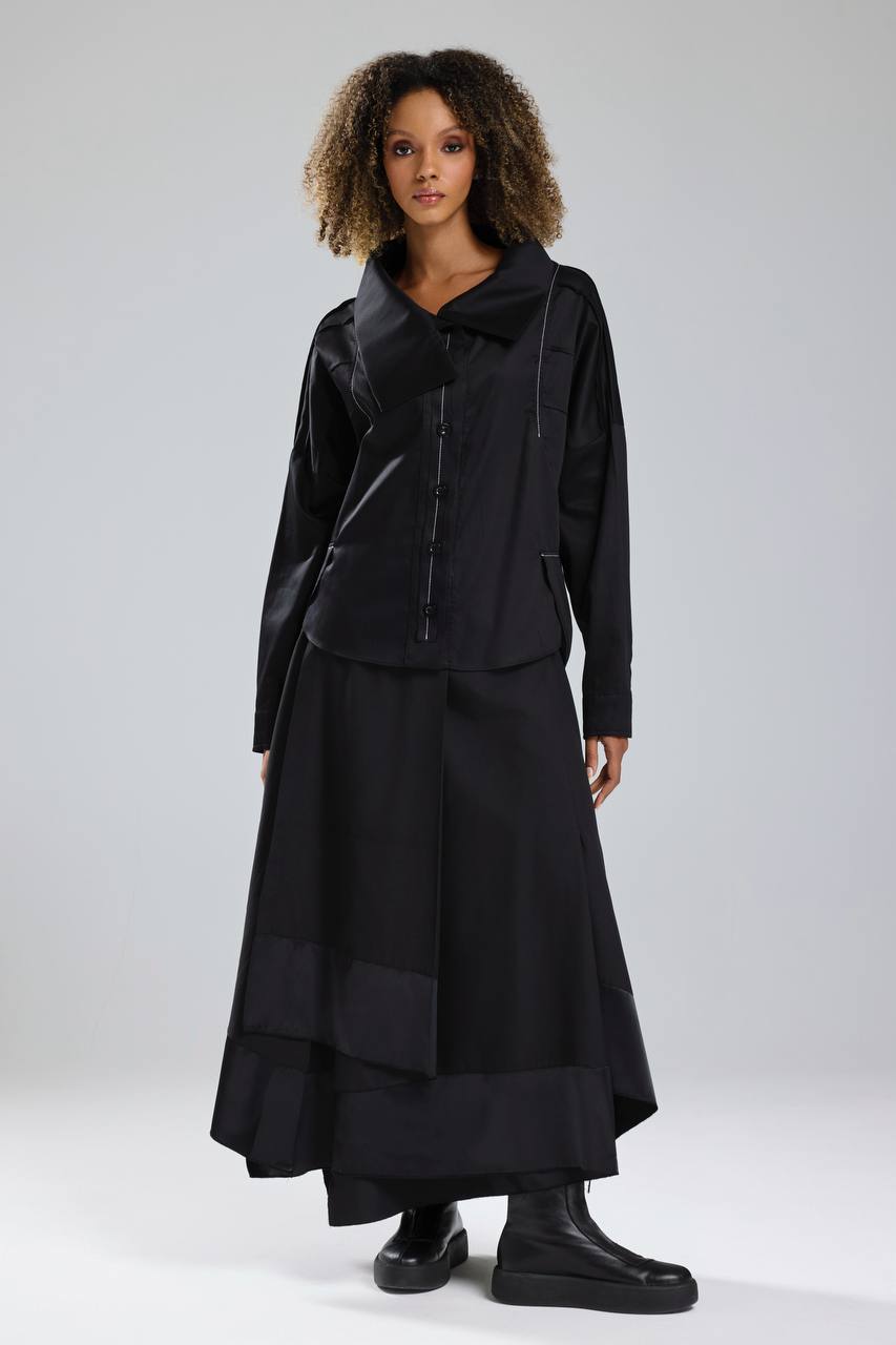 Kadın Yarasa Kollu Nervür Detaylı Tasarım Gömlek