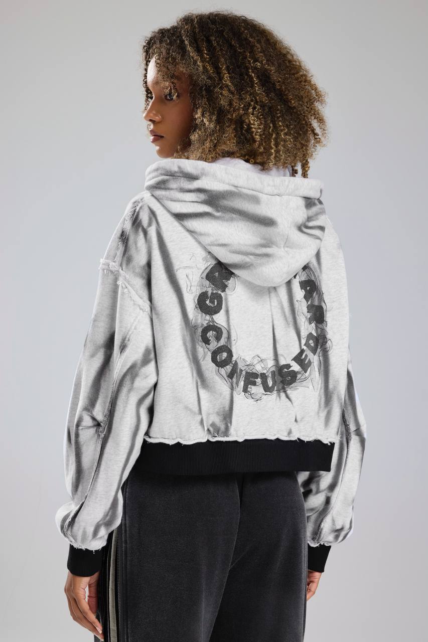 Kadın Örme Kumaş Baskı Detaylı İçi Astarlı Kapüşonlu Tasarım Ceket