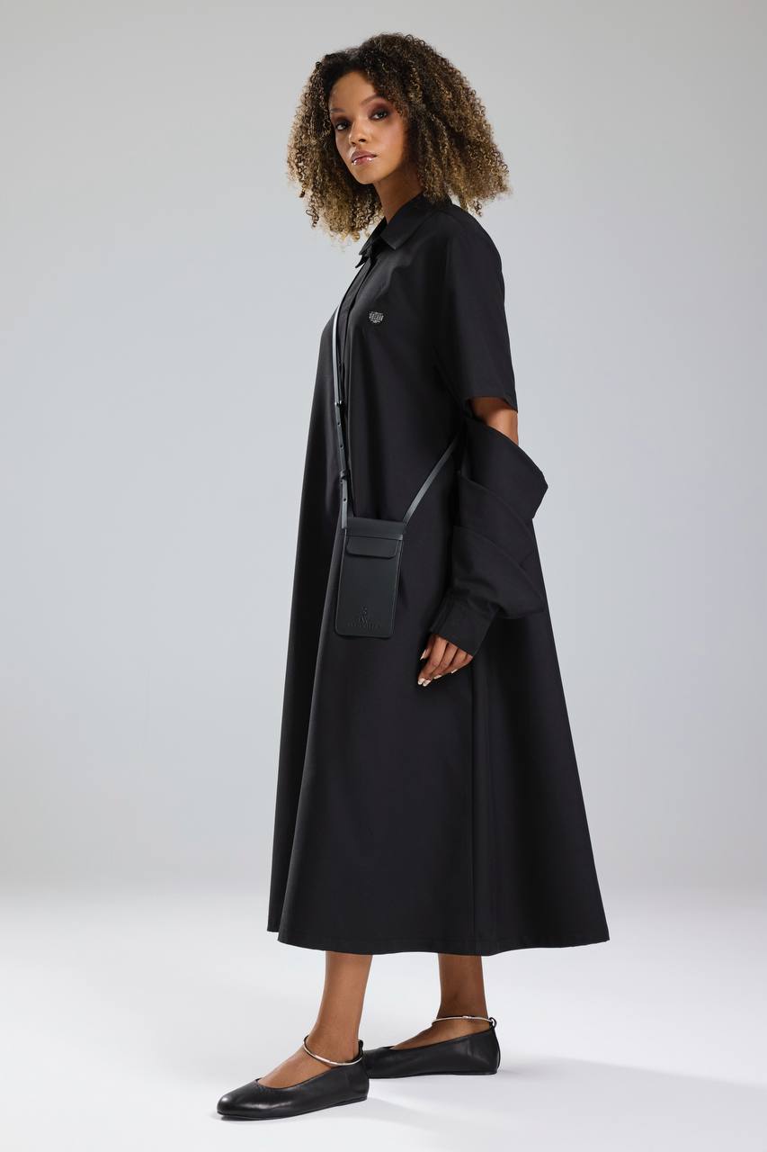 Kadın Çanta Detaylı Tasarım Uzun Gömlek Elbise