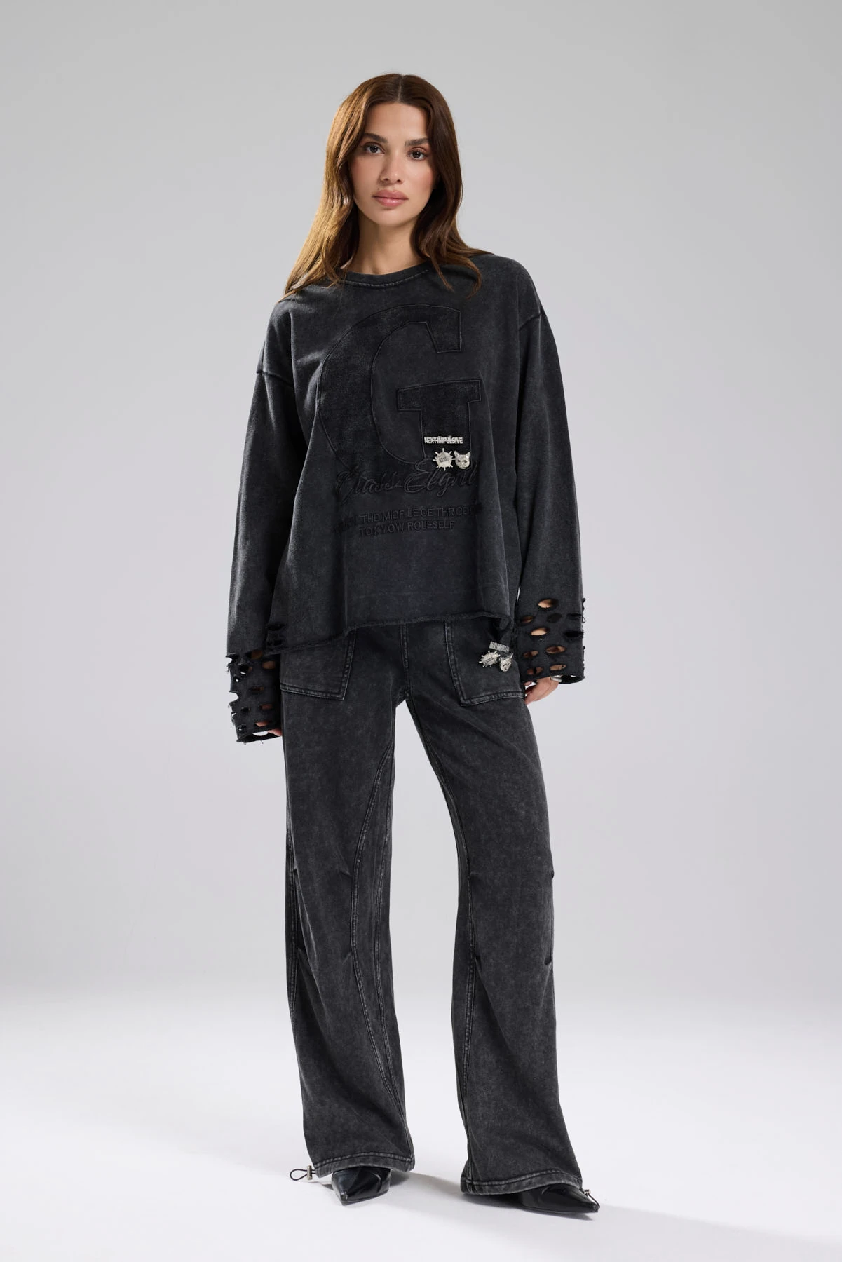 Kadın Yıkamalı Metal Broş Detaylı Tasarım Pantolon