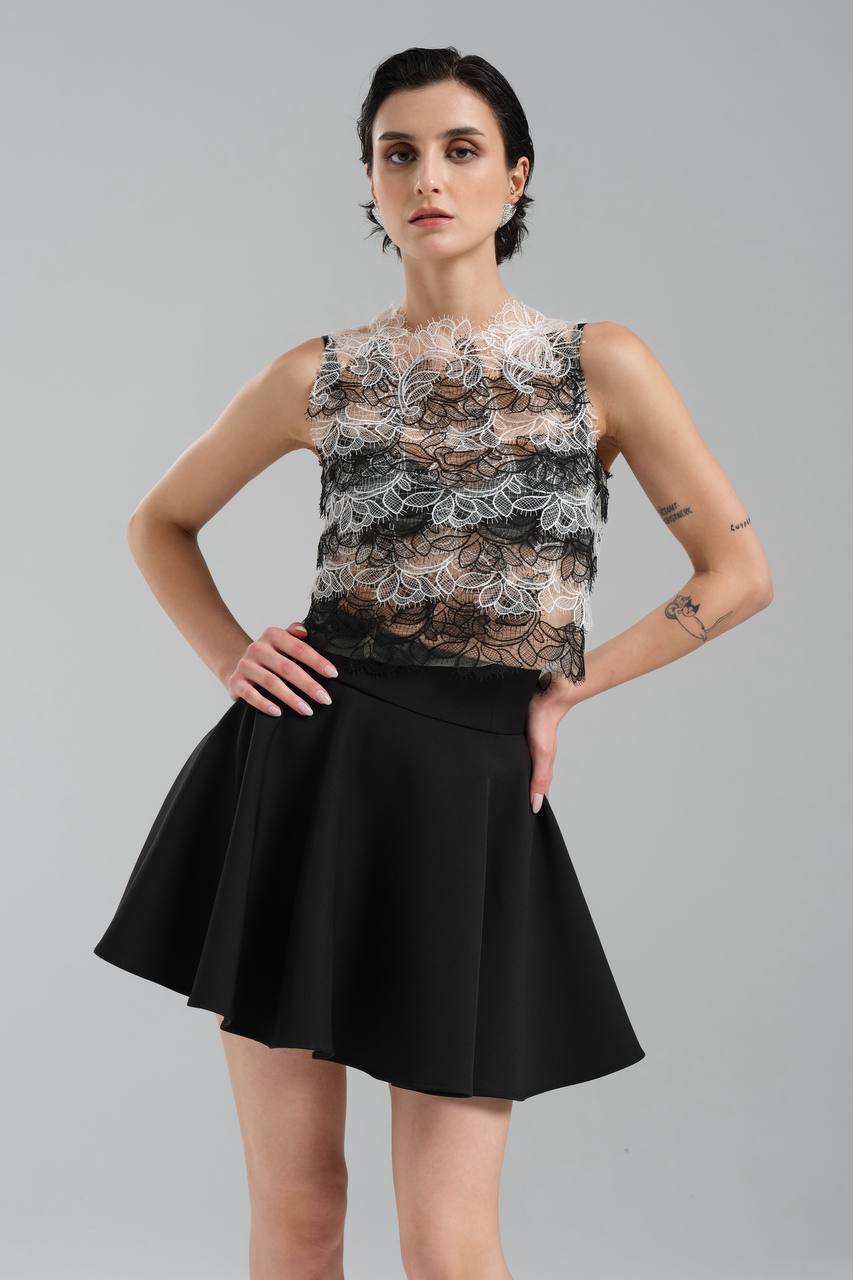 Kadın İki Parça Etek ve Bluz Üstü Dantel Alt Kısmı Dokuma Kumaş Tasarım Alt Üst Takım