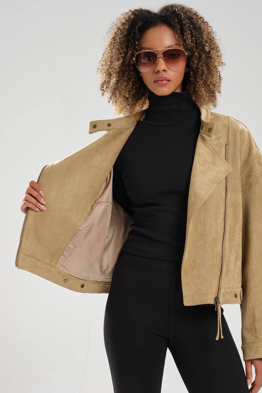 Kadın Süet Kumaş Önü fermuarlı Premium Kalite Tasarım Ceket