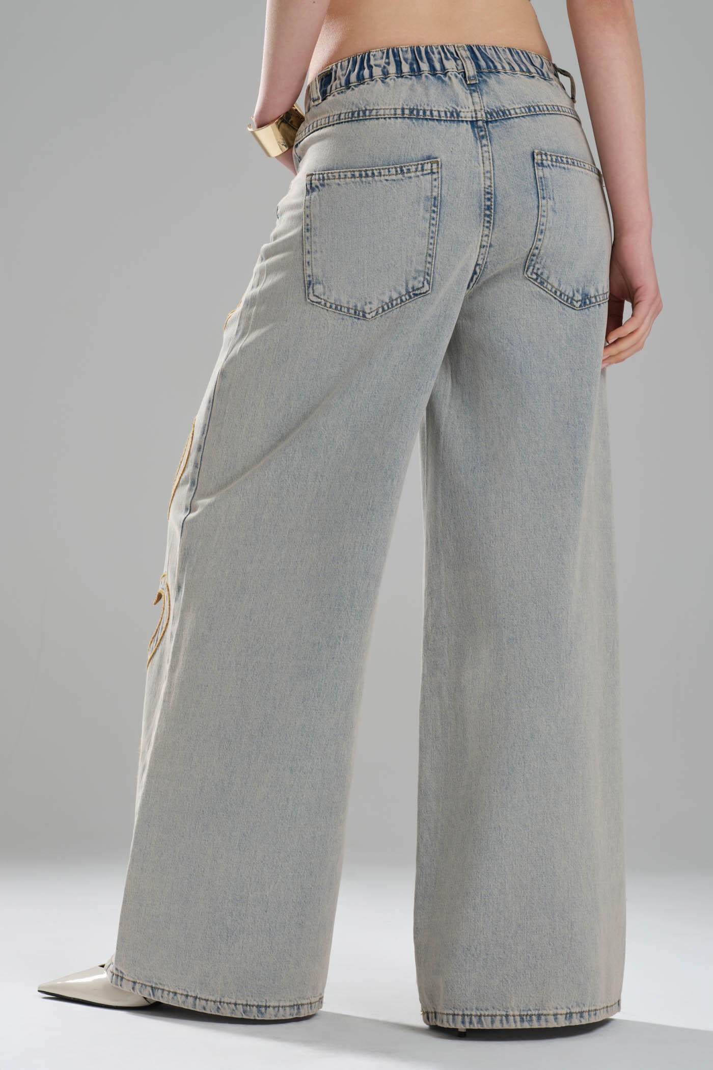 Kadın Kalp Nakışlı Tasarım Denim Palazzo Jean