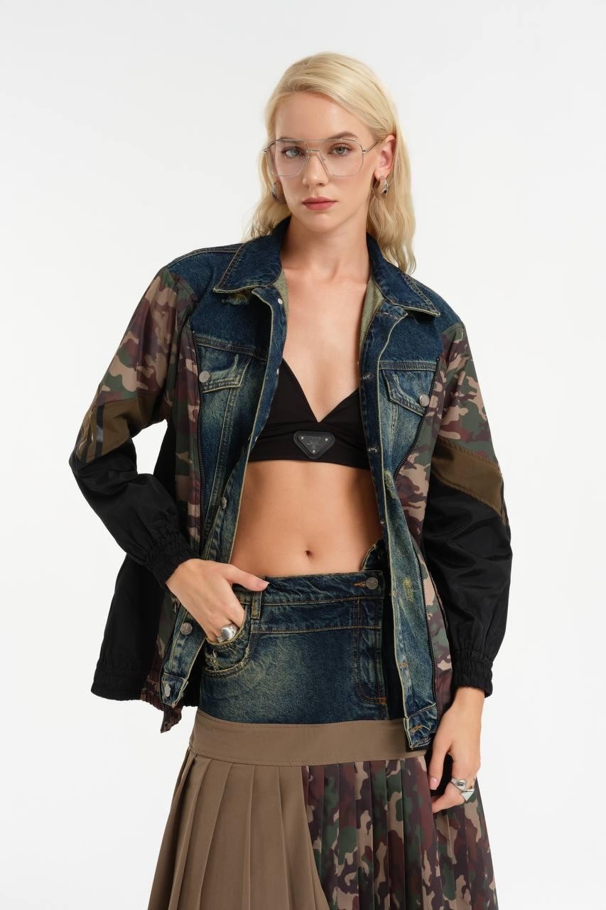 Camouflage printed Denim Mixed Jacket