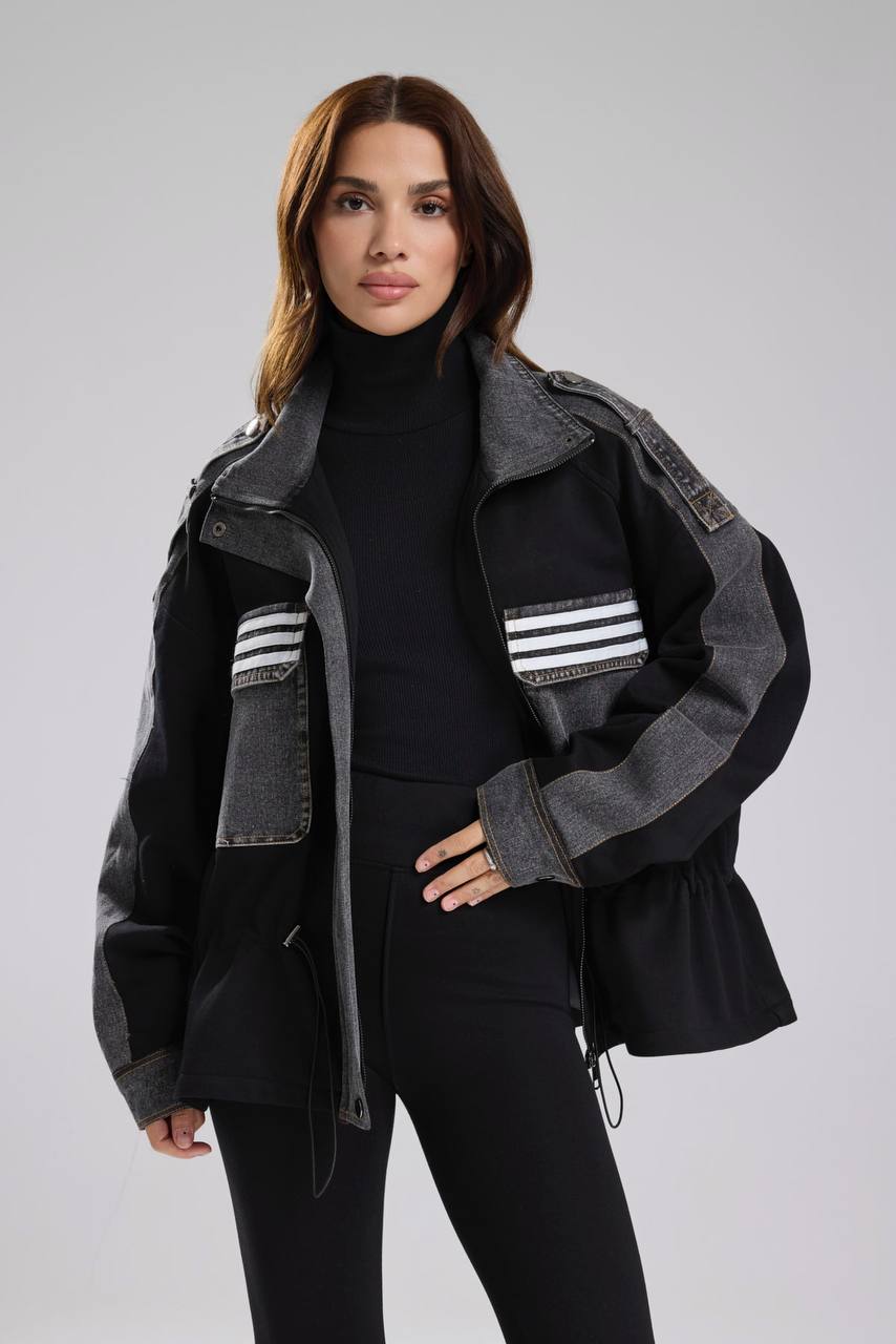 Kadın Denim Garnili Şerit Detaylı Tasarım Ceket
