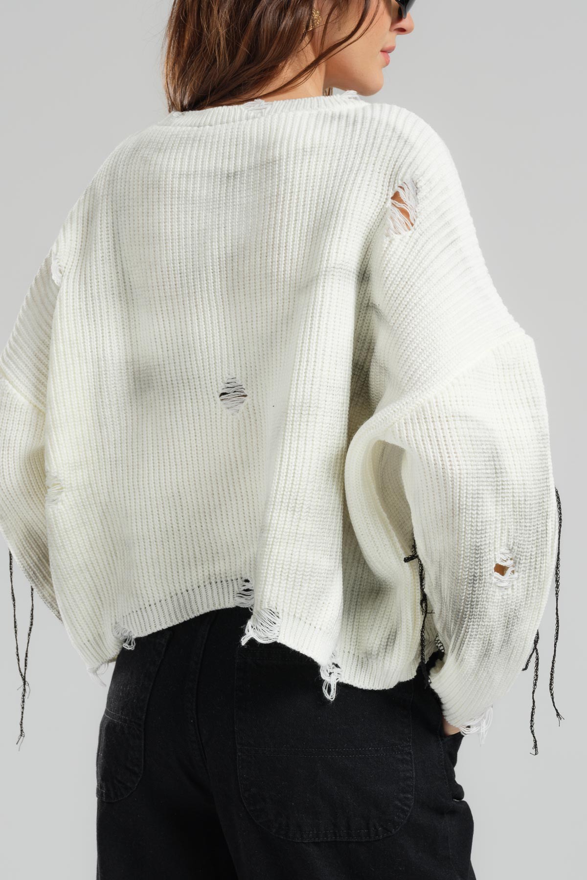 Washable and Stitching Detailed Knitwear Sweater