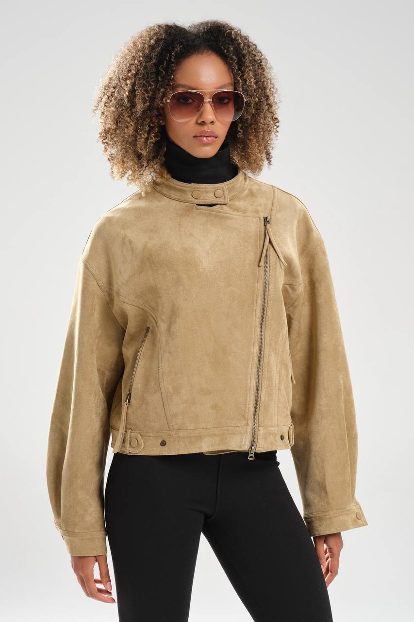 Kadın Süet Kumaş Önü fermuarlı Premium Kalite Tasarım Ceket