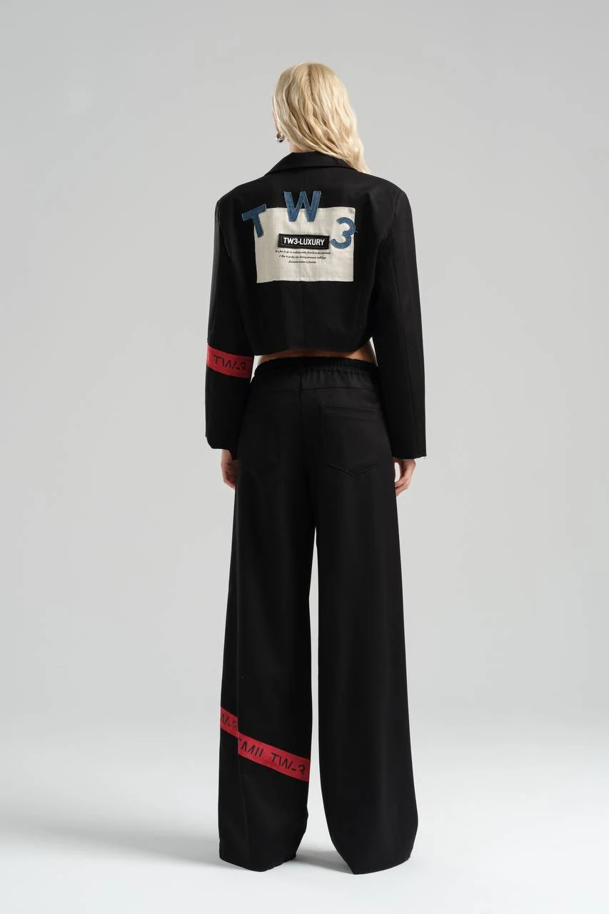 Wide Leg Trousers with Emblem Detail