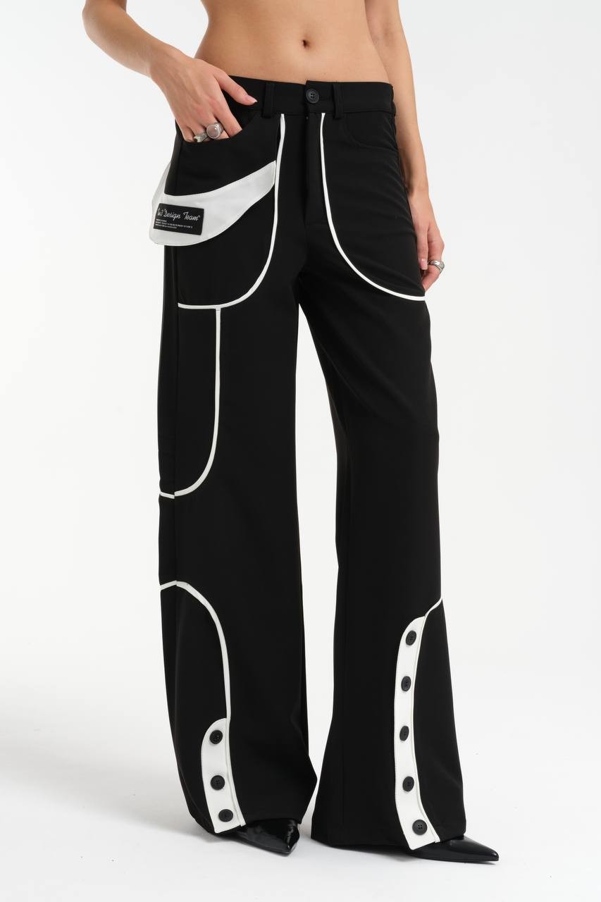 Black and White Pieced Wide Leg Trousers