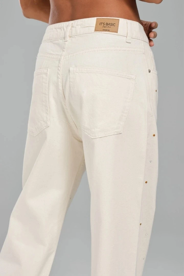 Kadın Önü Yapıştırma Taş Detaylı Tasarım Jean