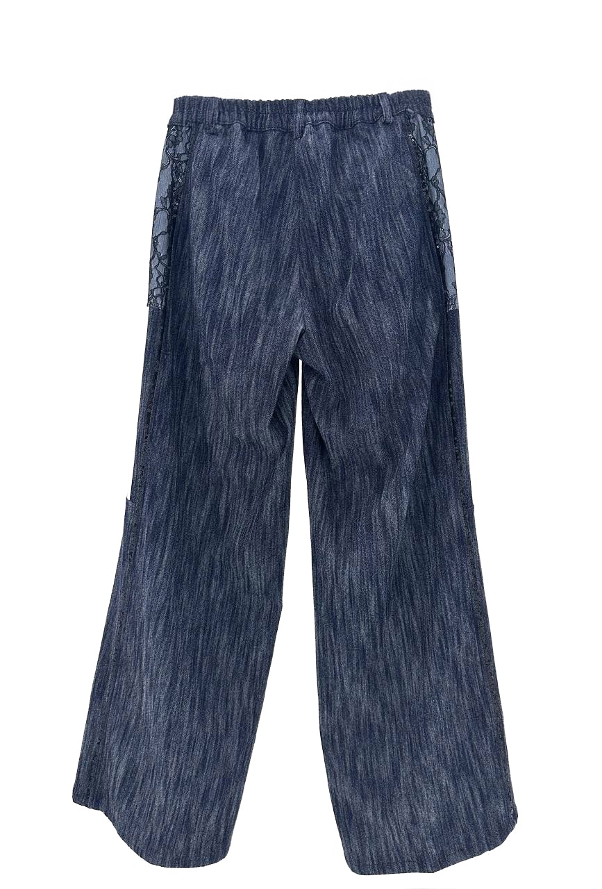 Kadın Denim Görünümlü Pullu Şeritli Tasarım Pantolon