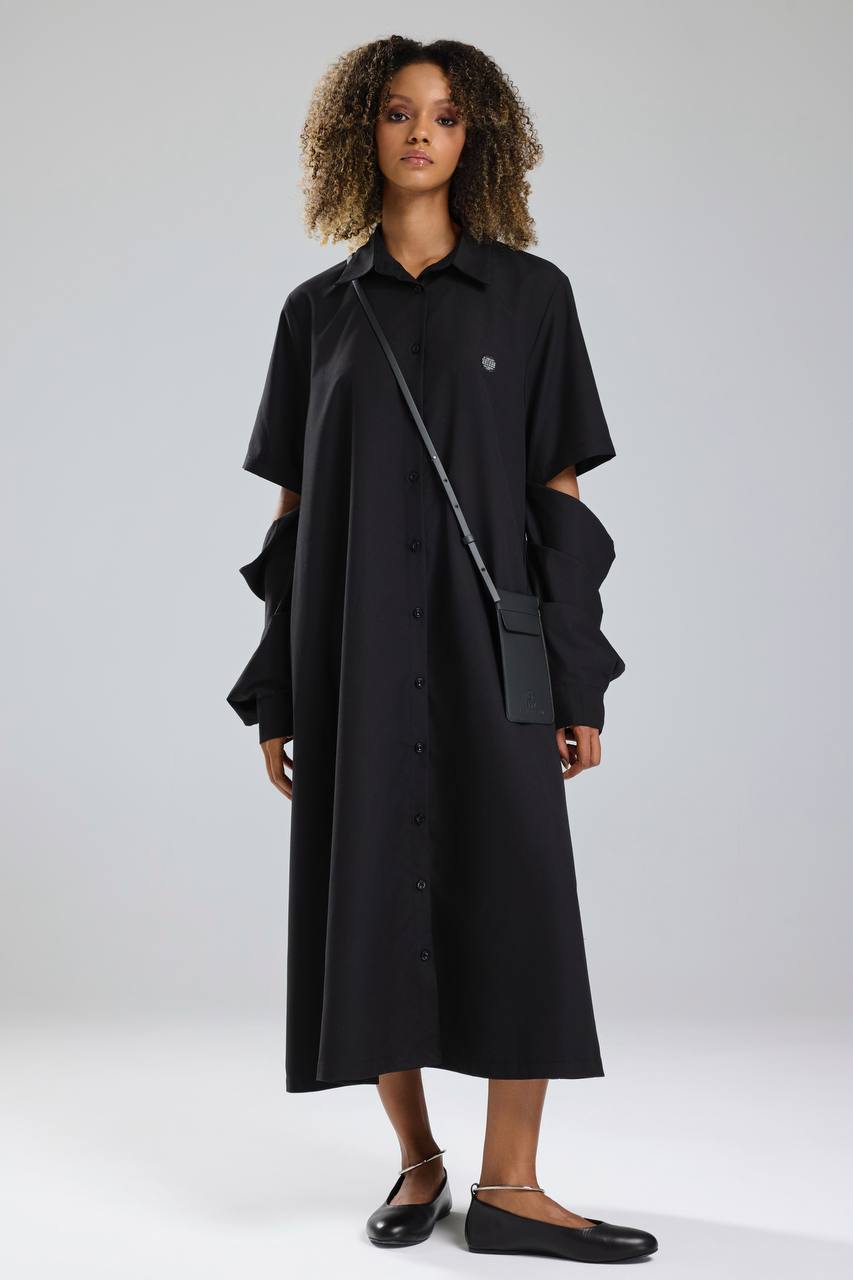 Kadın Çanta Detaylı Tasarım Uzun Gömlek Elbise