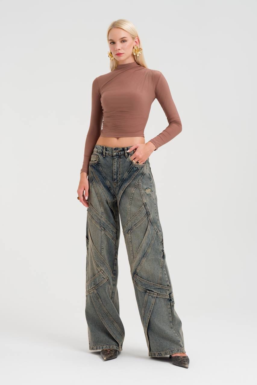 Tinted Multi-Piece Wide Leg Jean