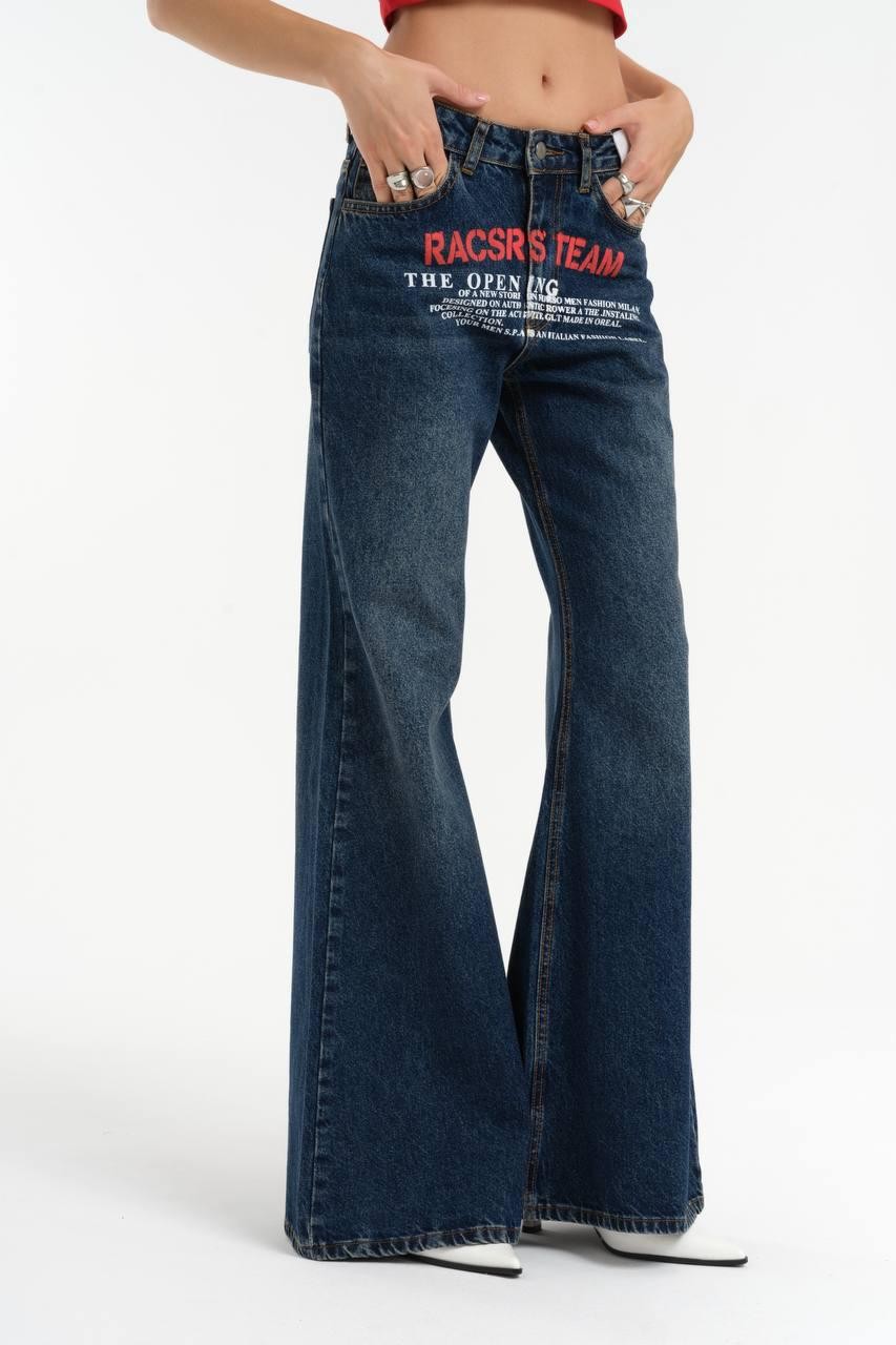 Front Printed Flare Jeans