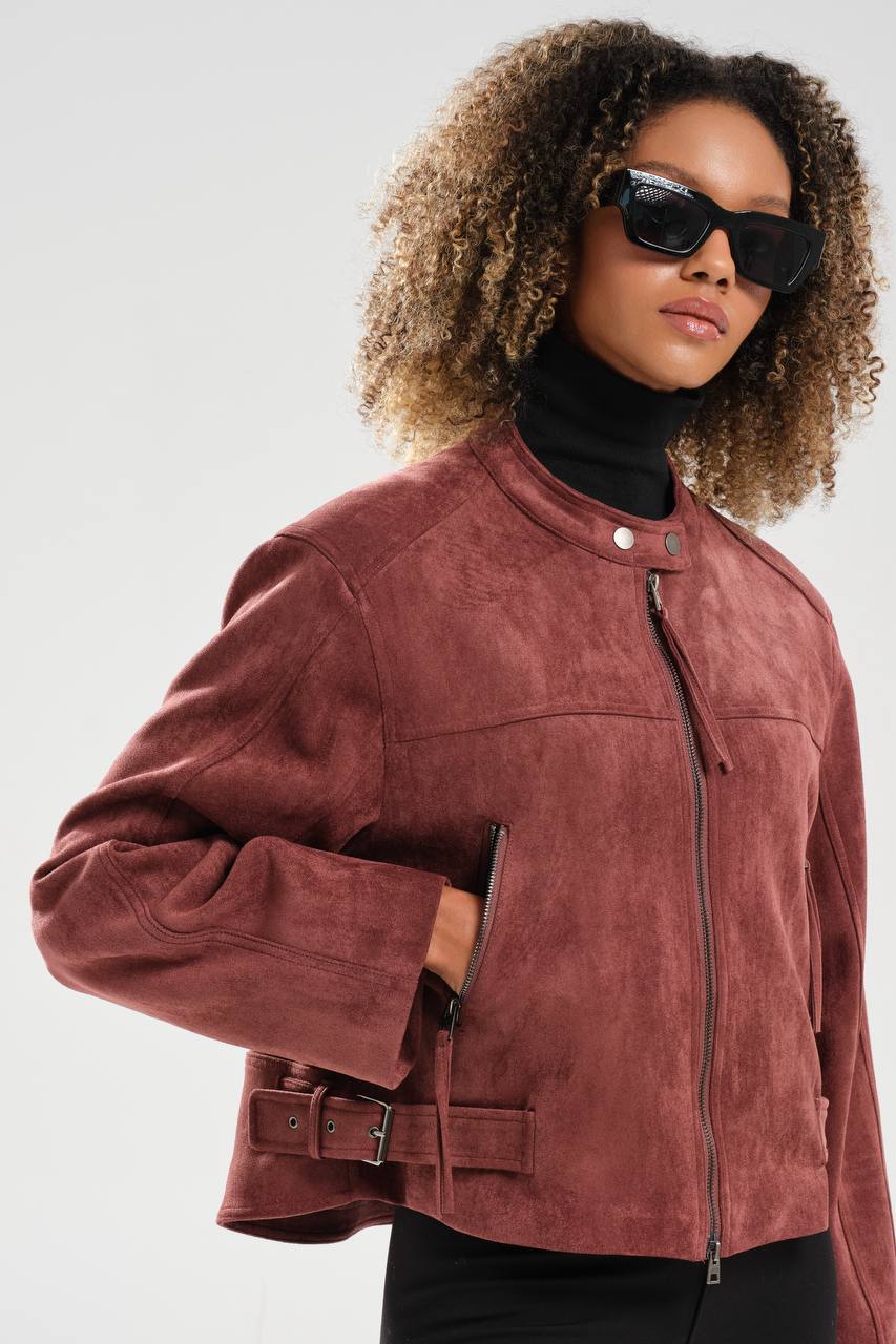 Kadın Süet Kumaş İçi Astarlı Önü Fermuarlı Tasarım Ceket