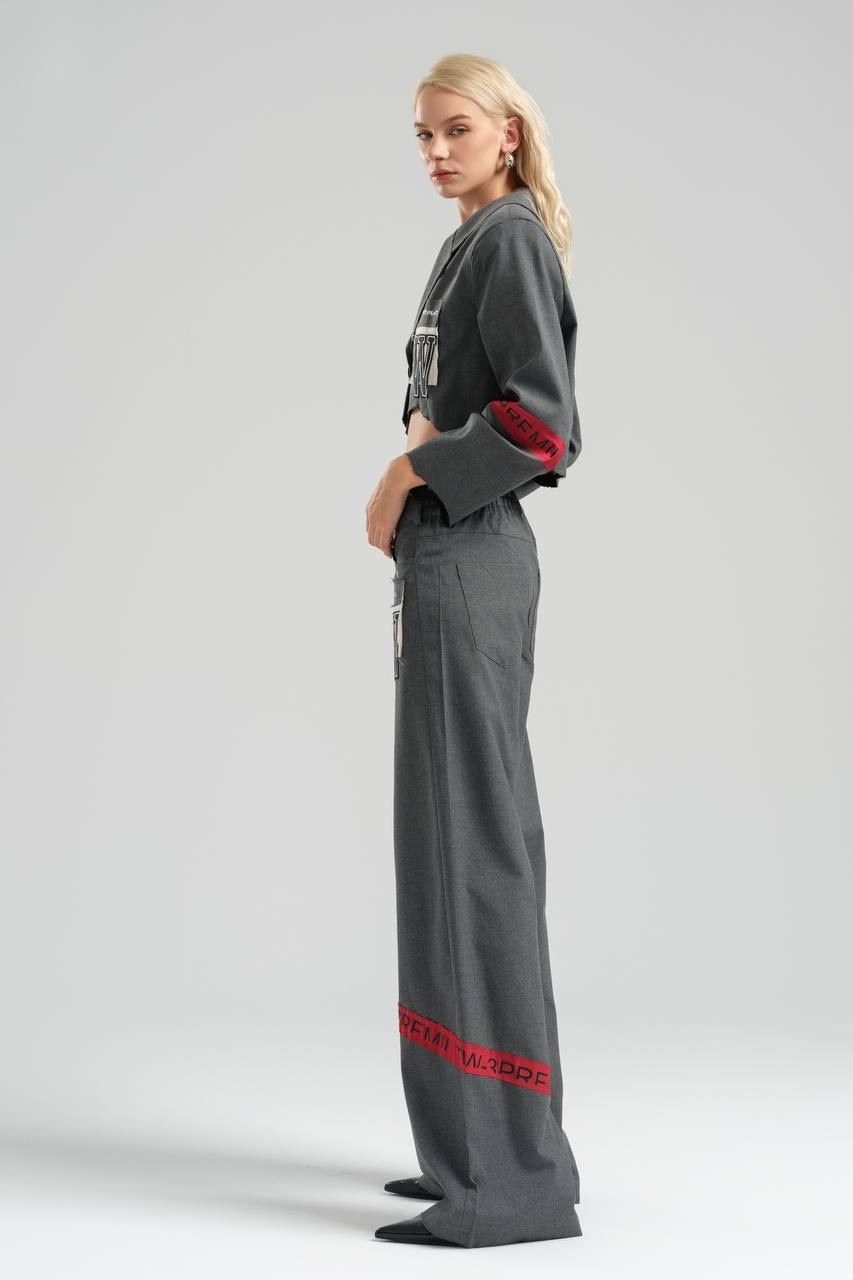 Wide Leg Trousers with Emblem Detail