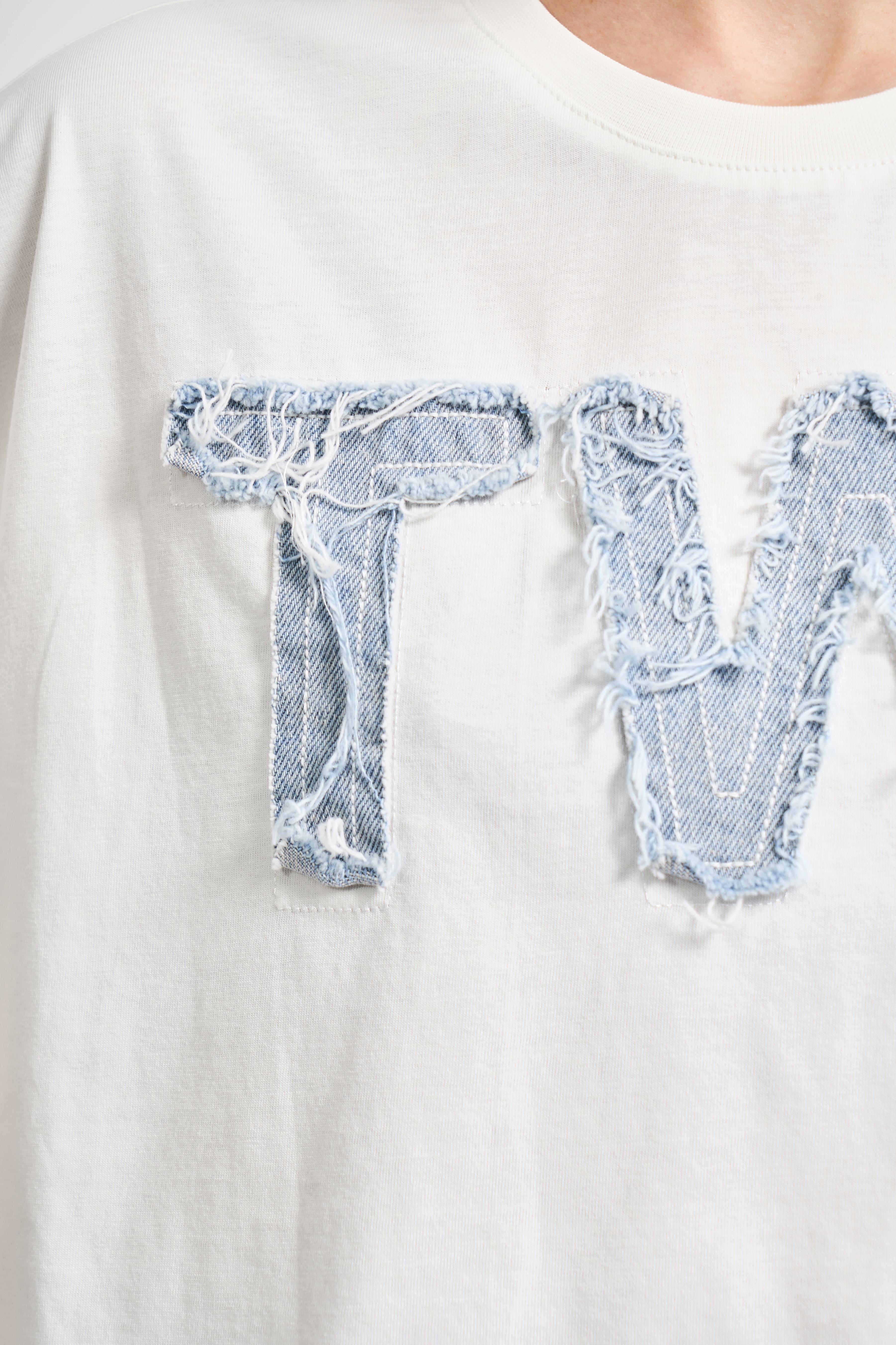 Denim Logo Aplikeli Tasarım Kadın Crop Tshirt