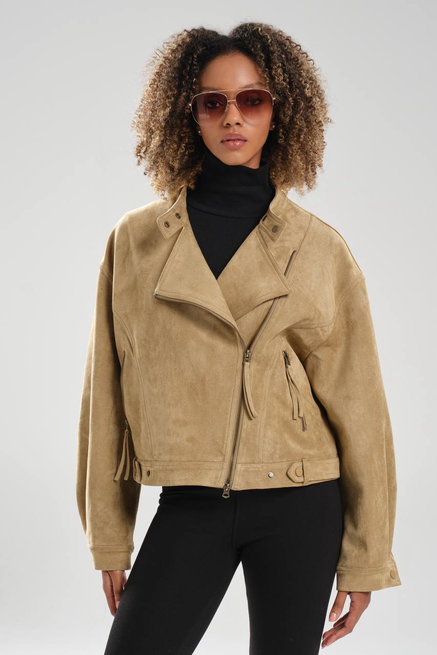 Kadın Süet Kumaş Önü fermuarlı Premium Kalite Tasarım Ceket