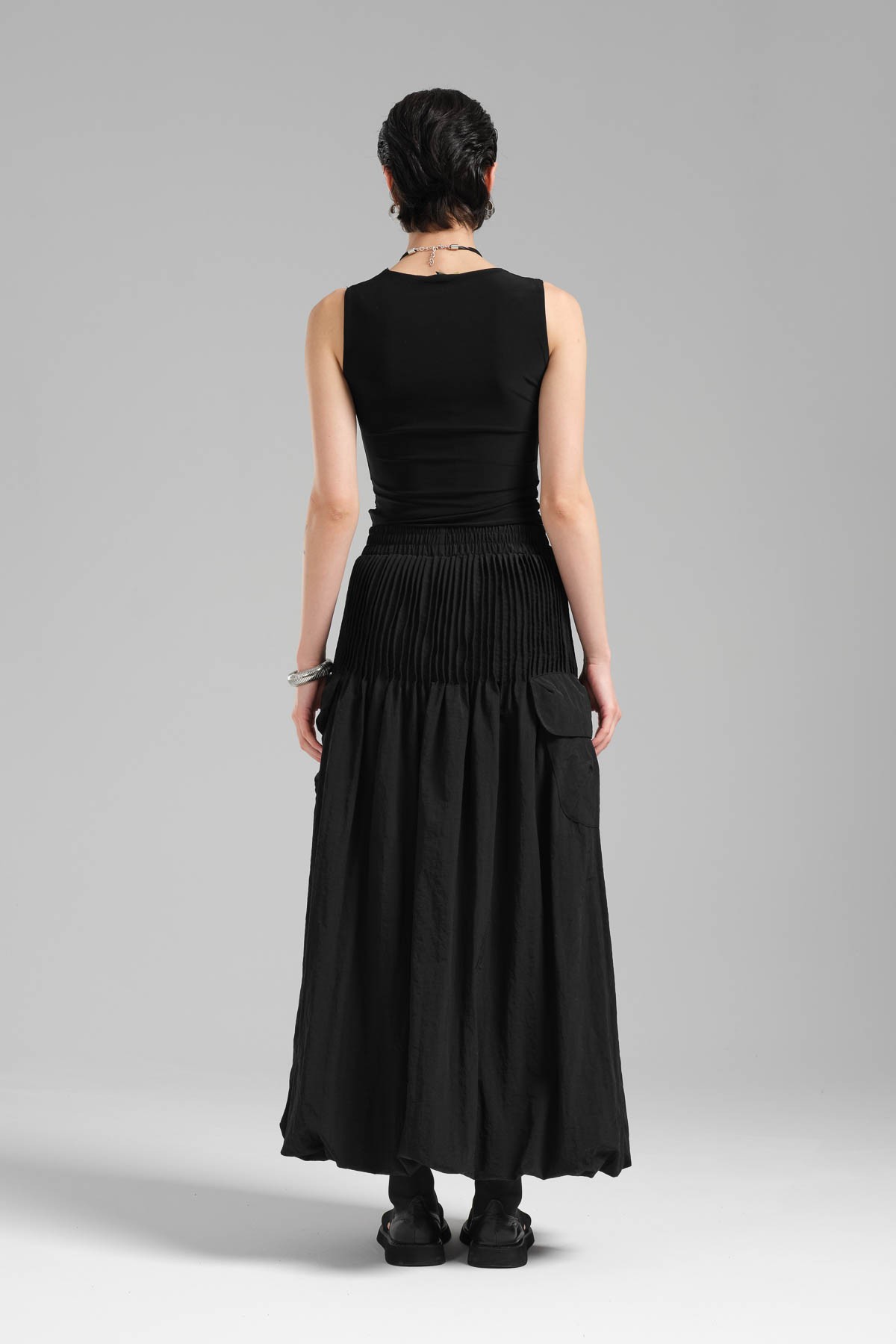 Women's Woven Fabric Design Long Balloon Skirt