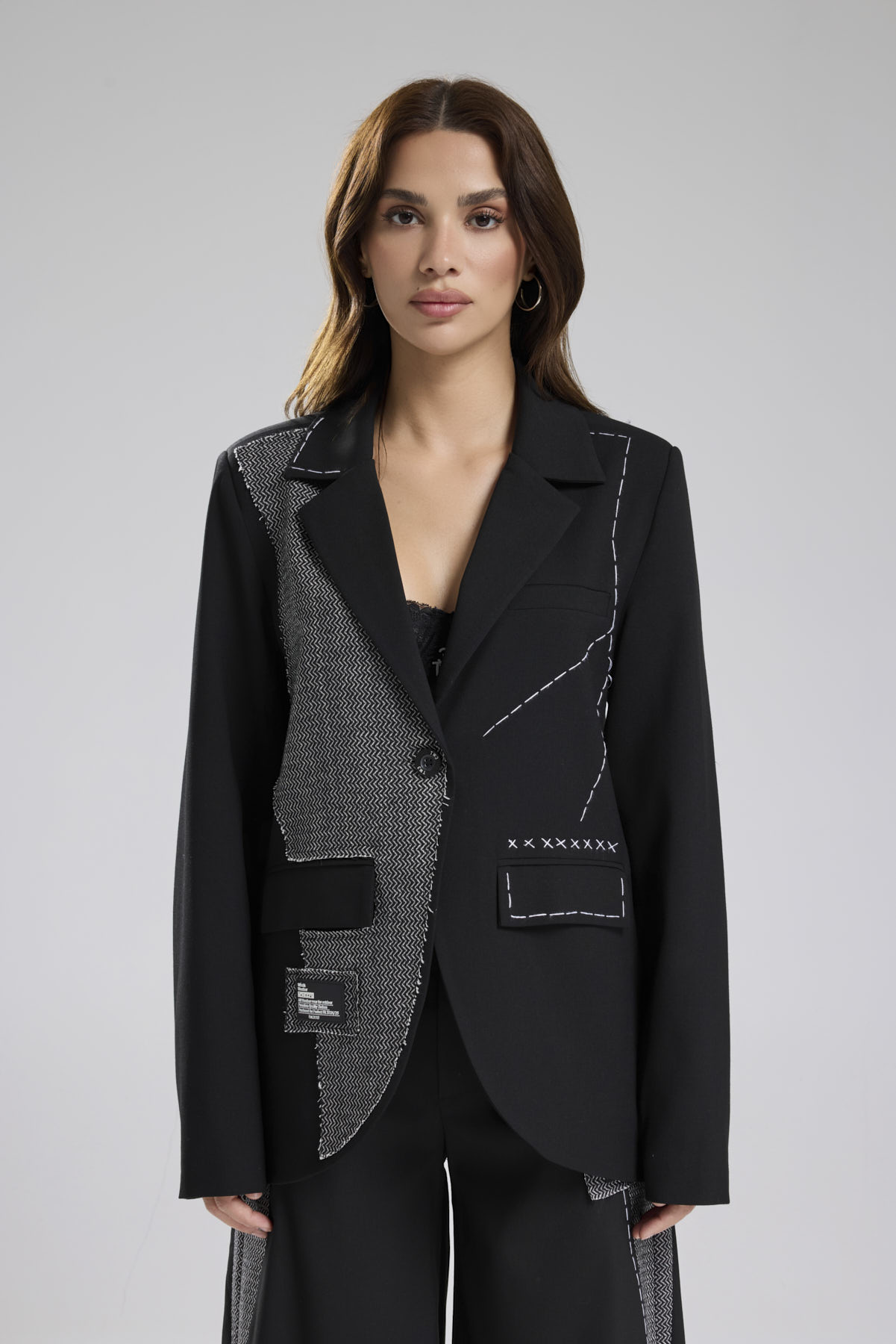 Kadın Tüvit Kumaş Detaylı Tasarım Blazer Ceket