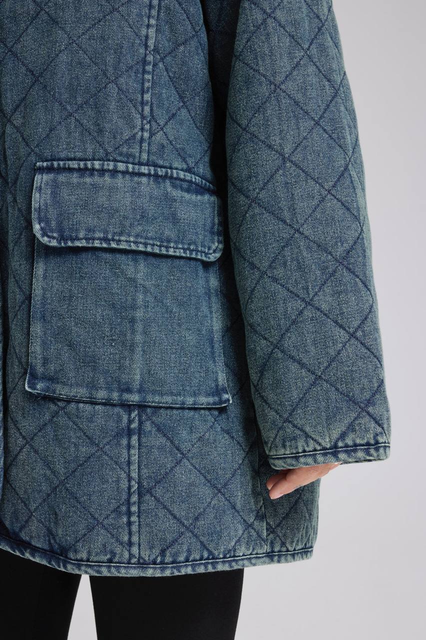 Kadın Denim Kumaş Kapitone İçi Astarlı Tasarım Mont