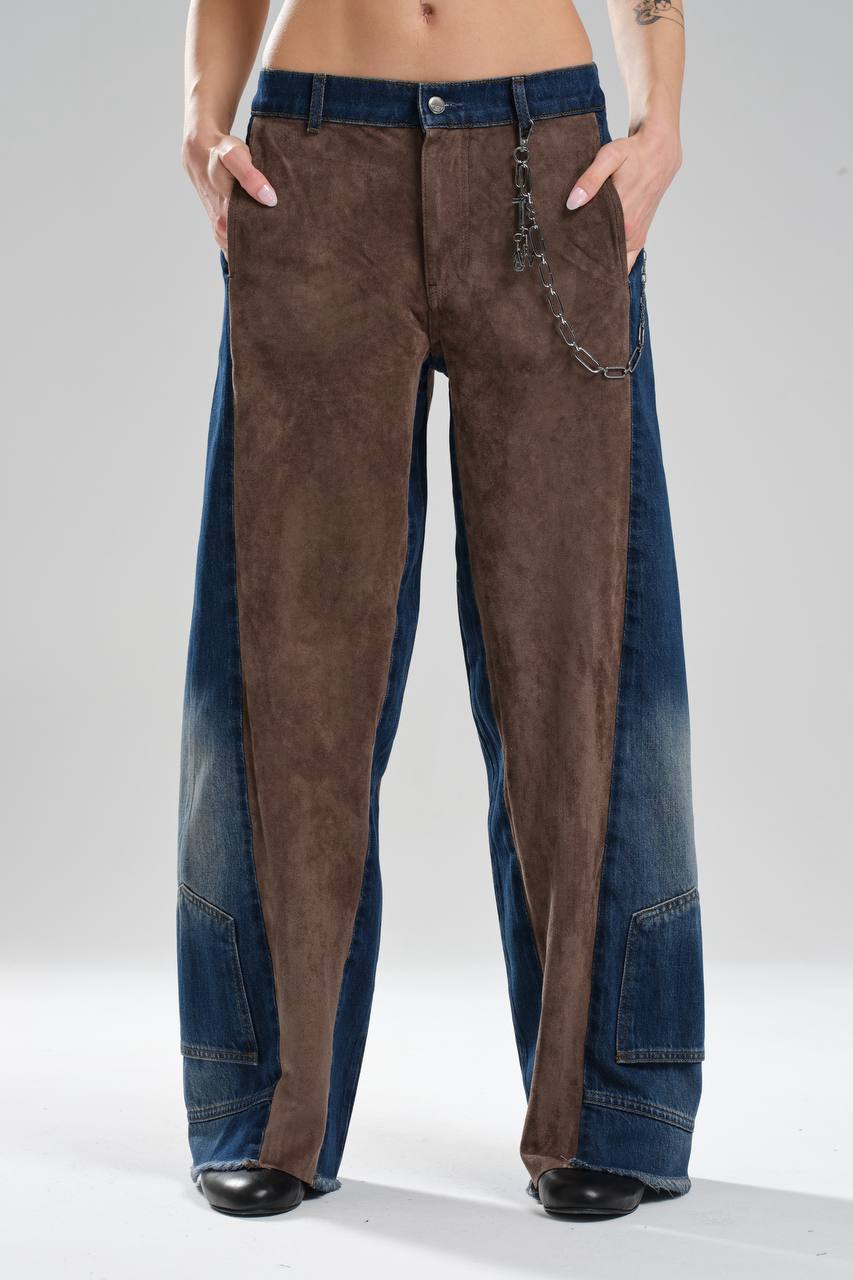 Kadın Süet Kumaş Garnili Zincir Detaylı Tasarım Pantolon