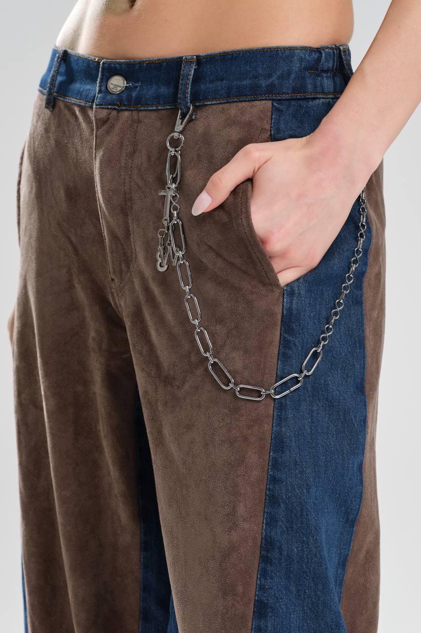 Kadın Süet Kumaş Garnili Zincir Detaylı Tasarım Pantolon