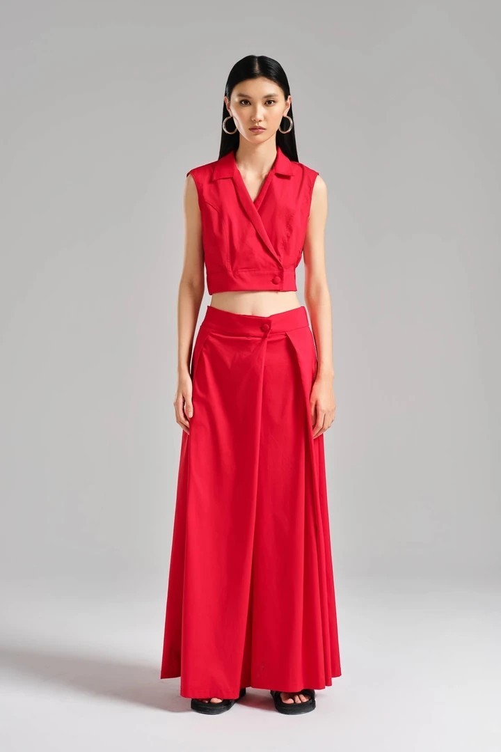 Women's Double Breasted Closure Design Crop Blouse