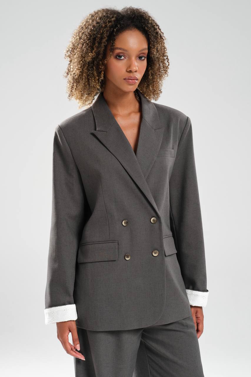 Kadın Dantel Detaylı Kruvaze Kapama Tasarım Ceket